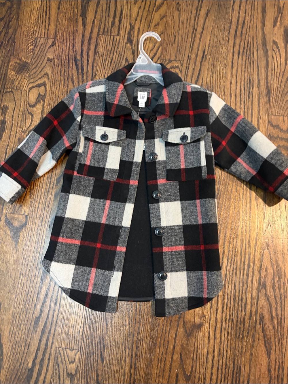 GAP Kids Black White and Red Plaid Button-Front Shirt Jacket